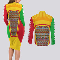 Mali Landmarks Couples Matching Long Sleeve Bodycon Dress and Long Sleeve Button Shirt Cultural Patterns & Famous Tourist Destinations