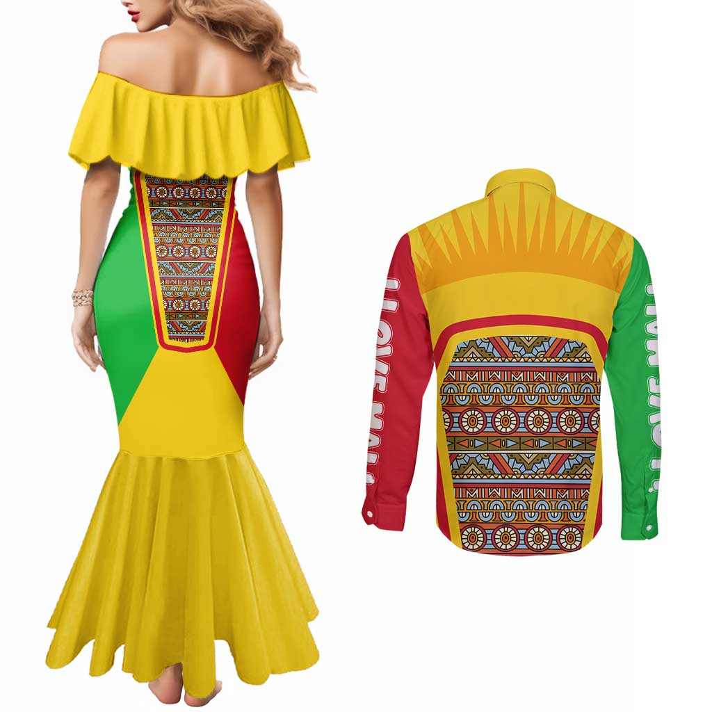 Mali Landmarks Couples Matching Mermaid Dress and Long Sleeve Button Shirt Cultural Patterns & Famous Tourist Destinations