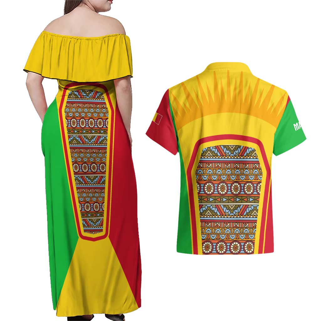 Mali Landmarks Couples Matching Off Shoulder Maxi Dress and Hawaiian Shirt Cultural Patterns & Famous Tourist Destinations