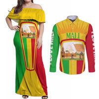 Mali Landmarks Couples Matching Off Shoulder Maxi Dress and Long Sleeve Button Shirt Cultural Patterns & Famous Tourist Destinations