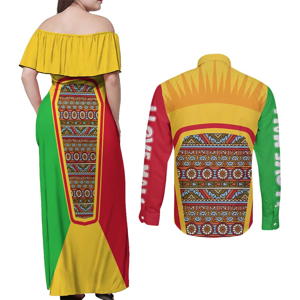 Mali Landmarks Couples Matching Off Shoulder Maxi Dress and Long Sleeve Button Shirt Cultural Patterns & Famous Tourist Destinations