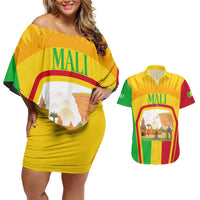 Mali Landmarks Couples Matching Off Shoulder Short Dress and Hawaiian Shirt Cultural Patterns & Famous Tourist Destinations