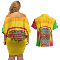 Mali Landmarks Couples Matching Off Shoulder Short Dress and Hawaiian Shirt Cultural Patterns & Famous Tourist Destinations