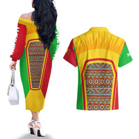 Mali Landmarks Couples Matching Off The Shoulder Long Sleeve Dress and Hawaiian Shirt Cultural Patterns & Famous Tourist Destinations