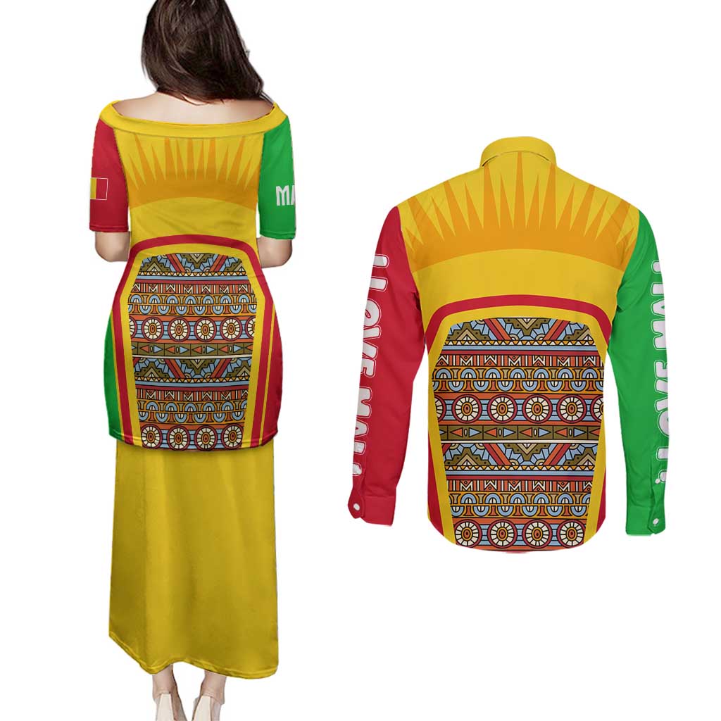 Mali Landmarks Couples Matching Puletasi and Long Sleeve Button Shirt Cultural Patterns & Famous Tourist Destinations