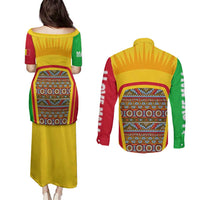 Mali Landmarks Couples Matching Puletasi and Long Sleeve Button Shirt Cultural Patterns & Famous Tourist Destinations