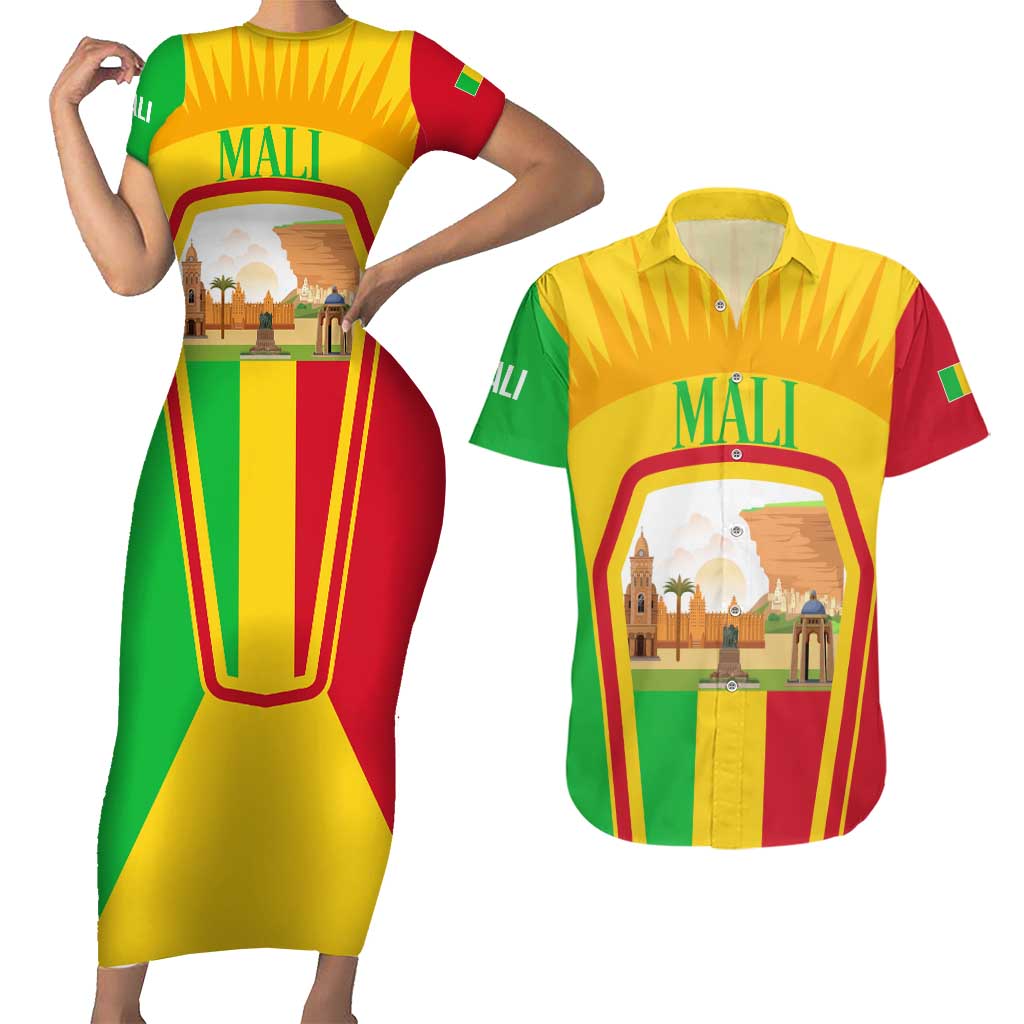 Mali Landmarks Couples Matching Short Sleeve Bodycon Dress and Hawaiian Shirt Cultural Patterns & Famous Tourist Destinations