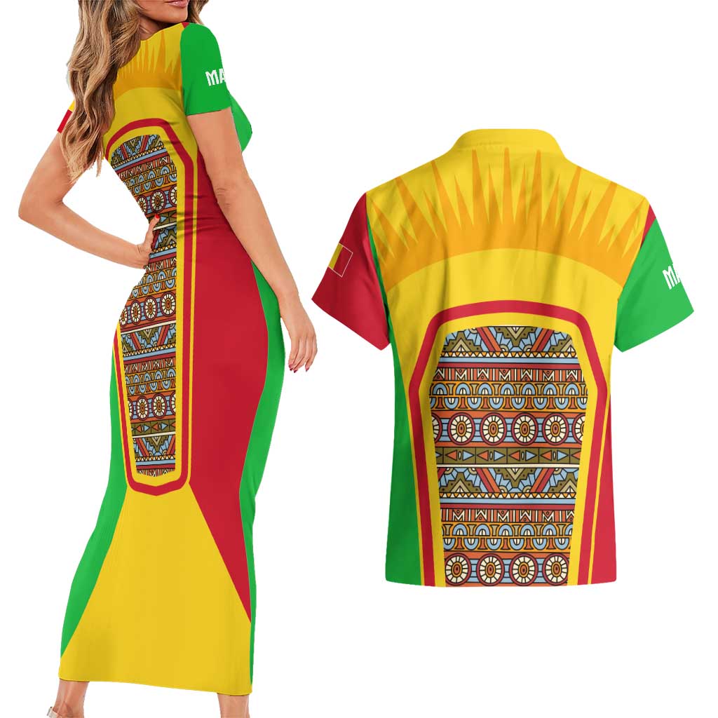 Mali Landmarks Couples Matching Short Sleeve Bodycon Dress and Hawaiian Shirt Cultural Patterns & Famous Tourist Destinations