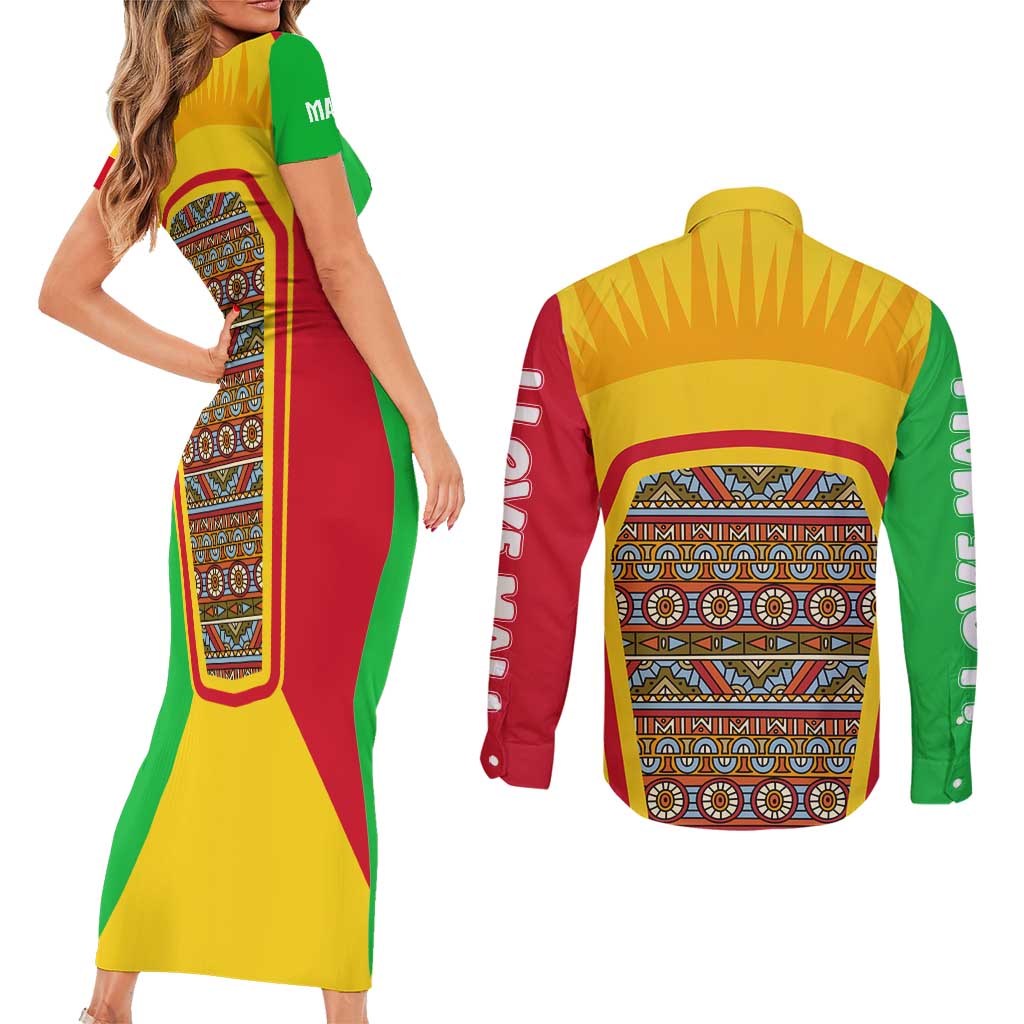 Mali Landmarks Couples Matching Short Sleeve Bodycon Dress and Long Sleeve Button Shirt Cultural Patterns & Famous Tourist Destinations
