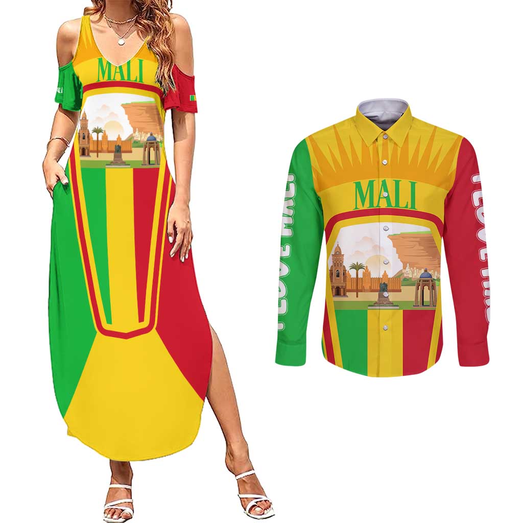 Mali Landmarks Couples Matching Summer Maxi Dress and Long Sleeve Button Shirt Cultural Patterns & Famous Tourist Destinations