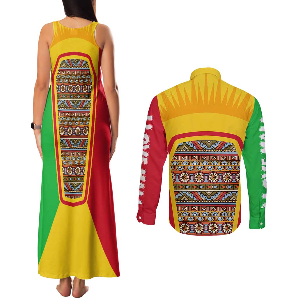 Mali Landmarks Couples Matching Tank Maxi Dress and Long Sleeve Button Shirt Cultural Patterns & Famous Tourist Destinations