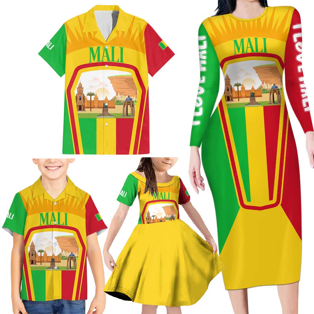 Mali Landmarks Family Matching Long Sleeve Bodycon Dress and Hawaiian Shirt Cultural Patterns & Famous Tourist Destinations