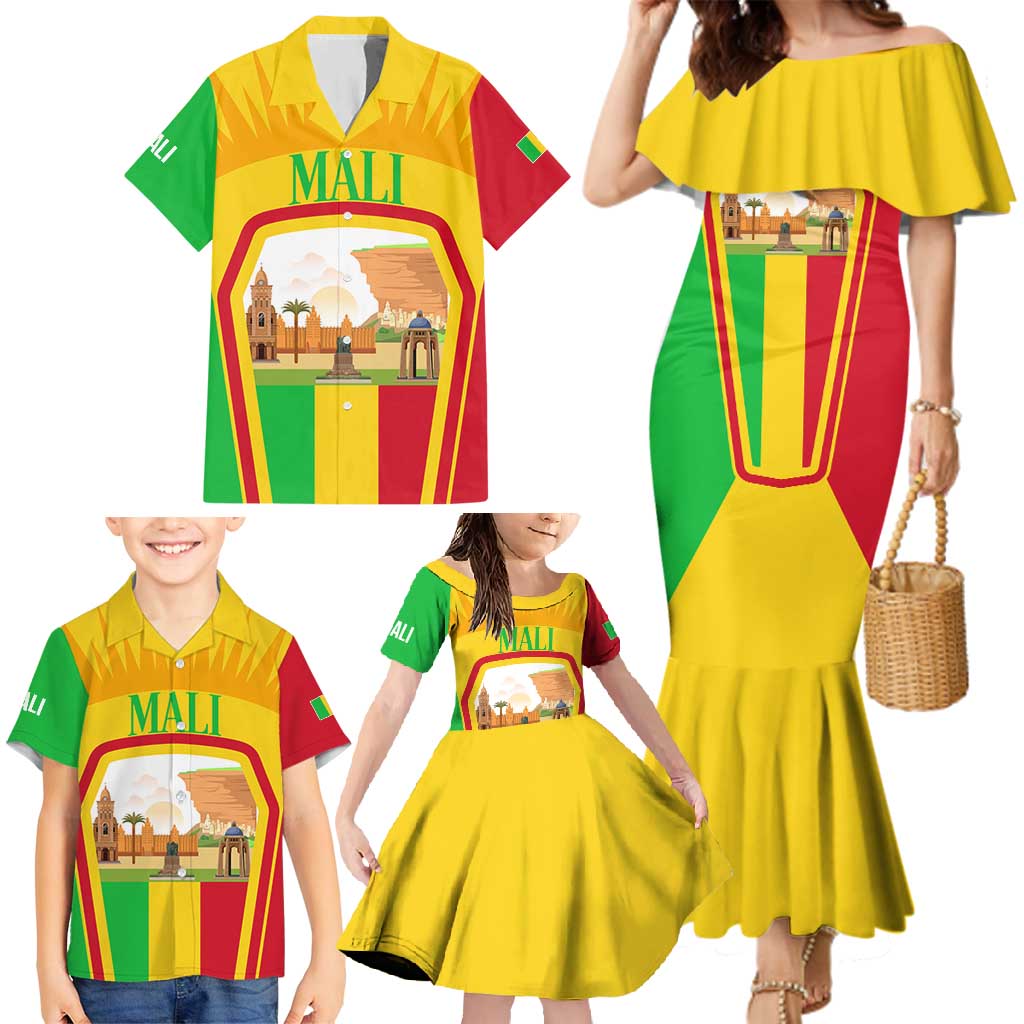 Mali Landmarks Family Matching Mermaid Dress and Hawaiian Shirt Cultural Patterns & Famous Tourist Destinations