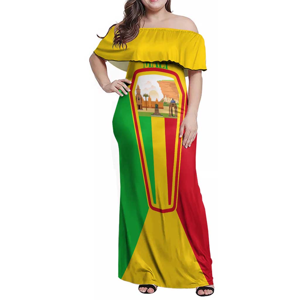 Mali Landmarks Family Matching Off Shoulder Maxi Dress and Hawaiian Shirt Cultural Patterns & Famous Tourist Destinations