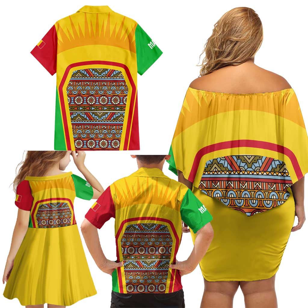 Mali Landmarks Family Matching Off Shoulder Short Dress and Hawaiian Shirt Cultural Patterns & Famous Tourist Destinations
