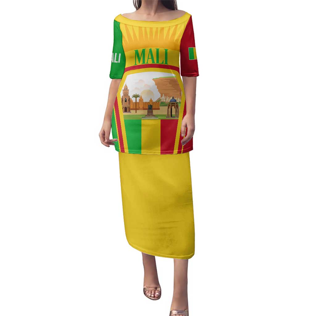 Mali Landmarks Family Matching Puletasi and Hawaiian Shirt Cultural Patterns & Famous Tourist Destinations