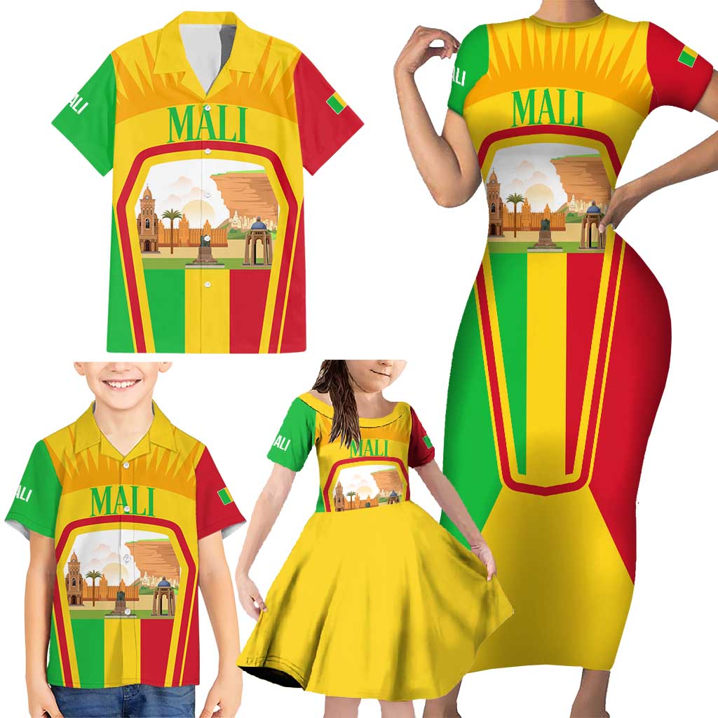 Mali Landmarks Family Matching Short Sleeve Bodycon Dress and Hawaiian Shirt Cultural Patterns & Famous Tourist Destinations