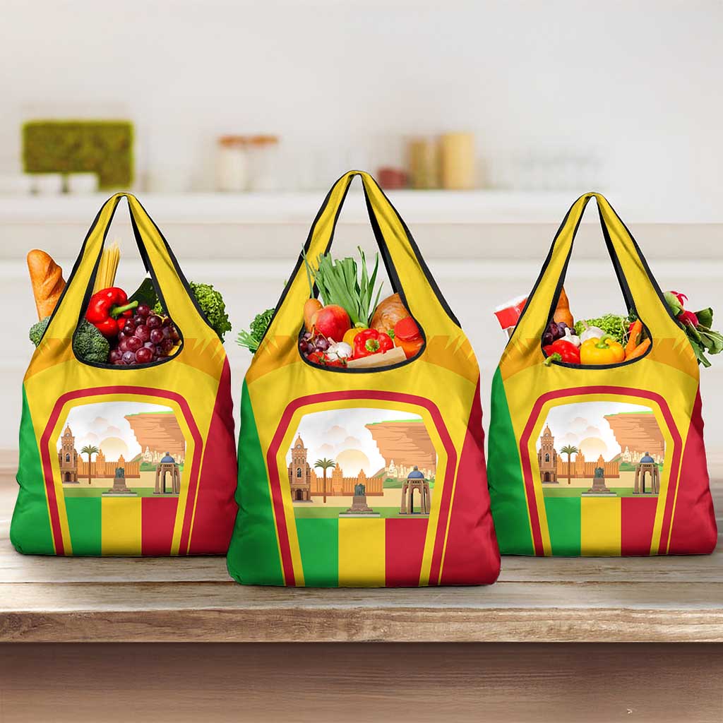 Mali Landmarks Grocery Bag Cultural Patterns & Famous Tourist Destinations