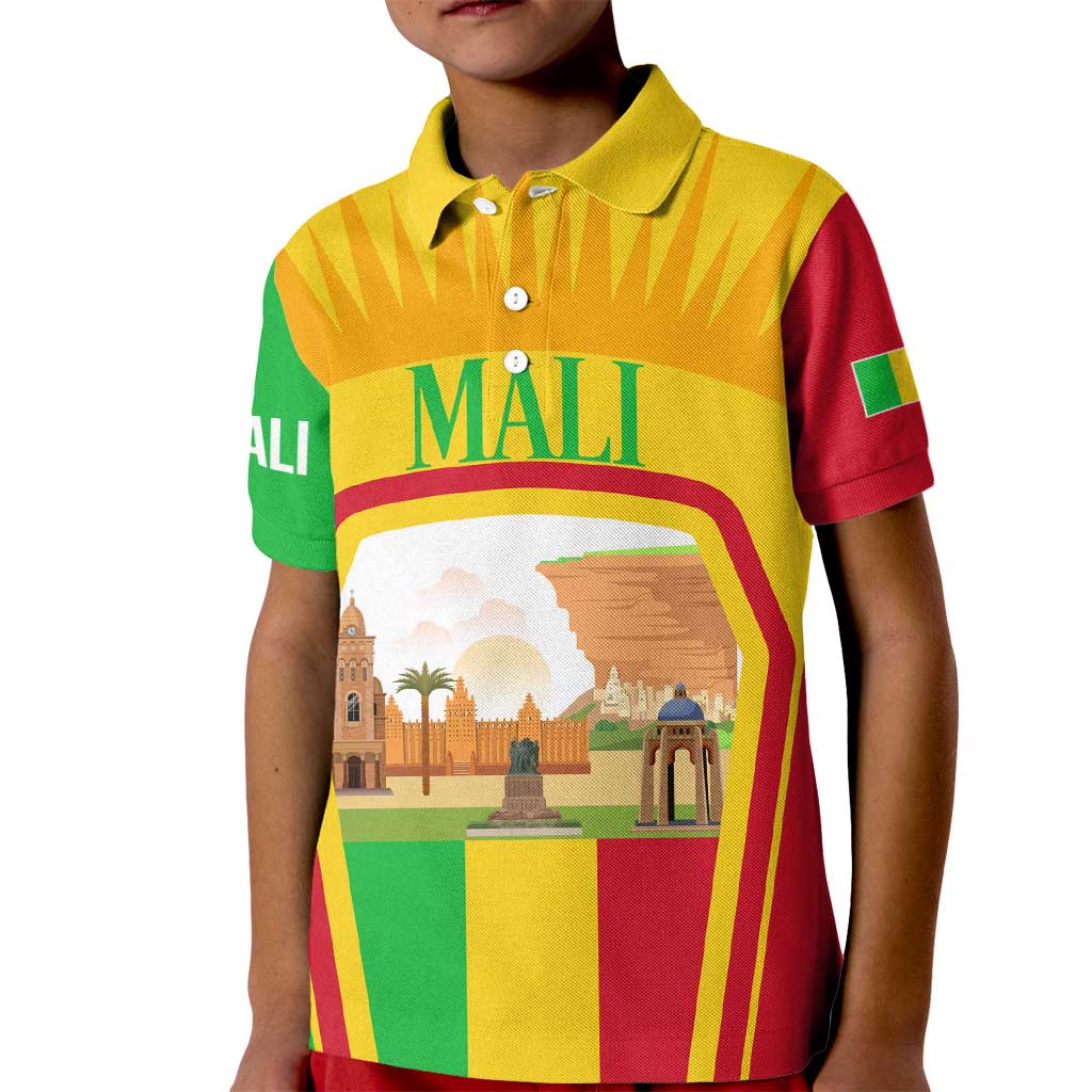 Mali Landmarks Kid Polo Shirt Cultural Patterns & Famous Tourist Destinations