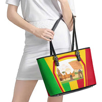 Mali Landmarks Leather Tote Bag Cultural Patterns & Famous Tourist Destinations