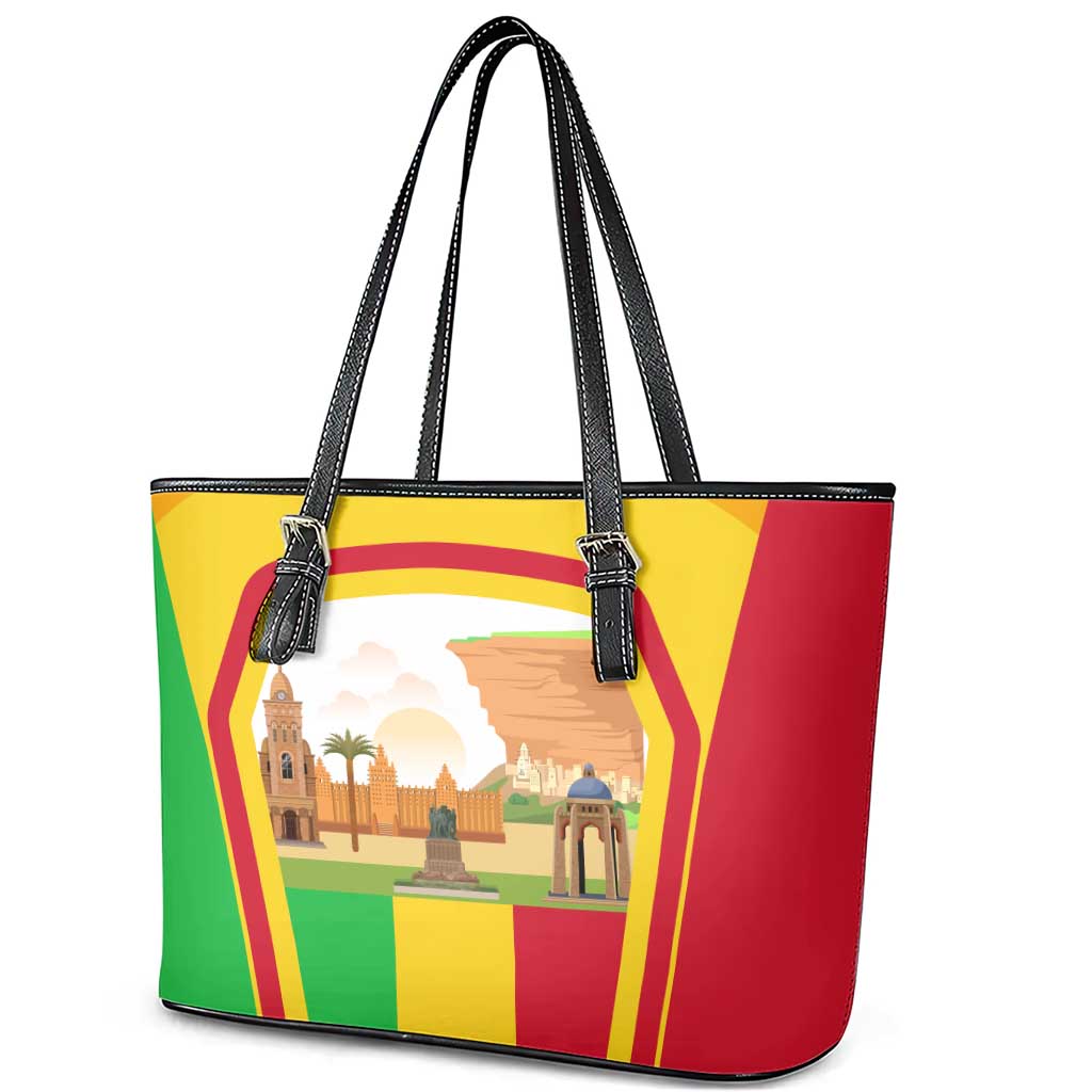 Mali Landmarks Leather Tote Bag Cultural Patterns & Famous Tourist Destinations