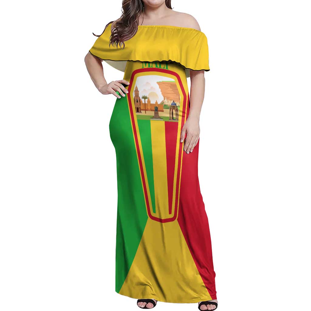 Mali Landmarks Off Shoulder Maxi Dress Cultural Patterns & Famous Tourist Destinations