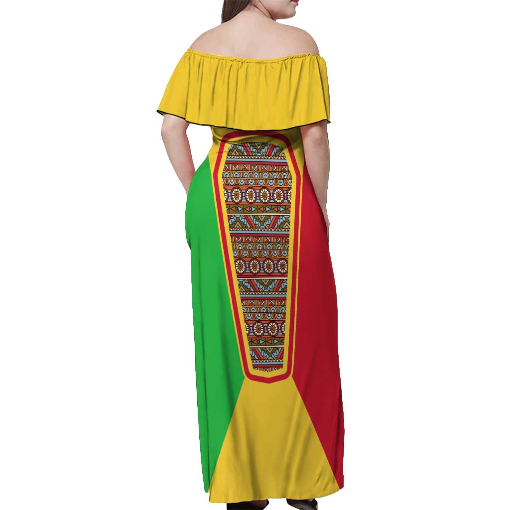 Mali Landmarks Off Shoulder Maxi Dress Cultural Patterns & Famous Tourist Destinations