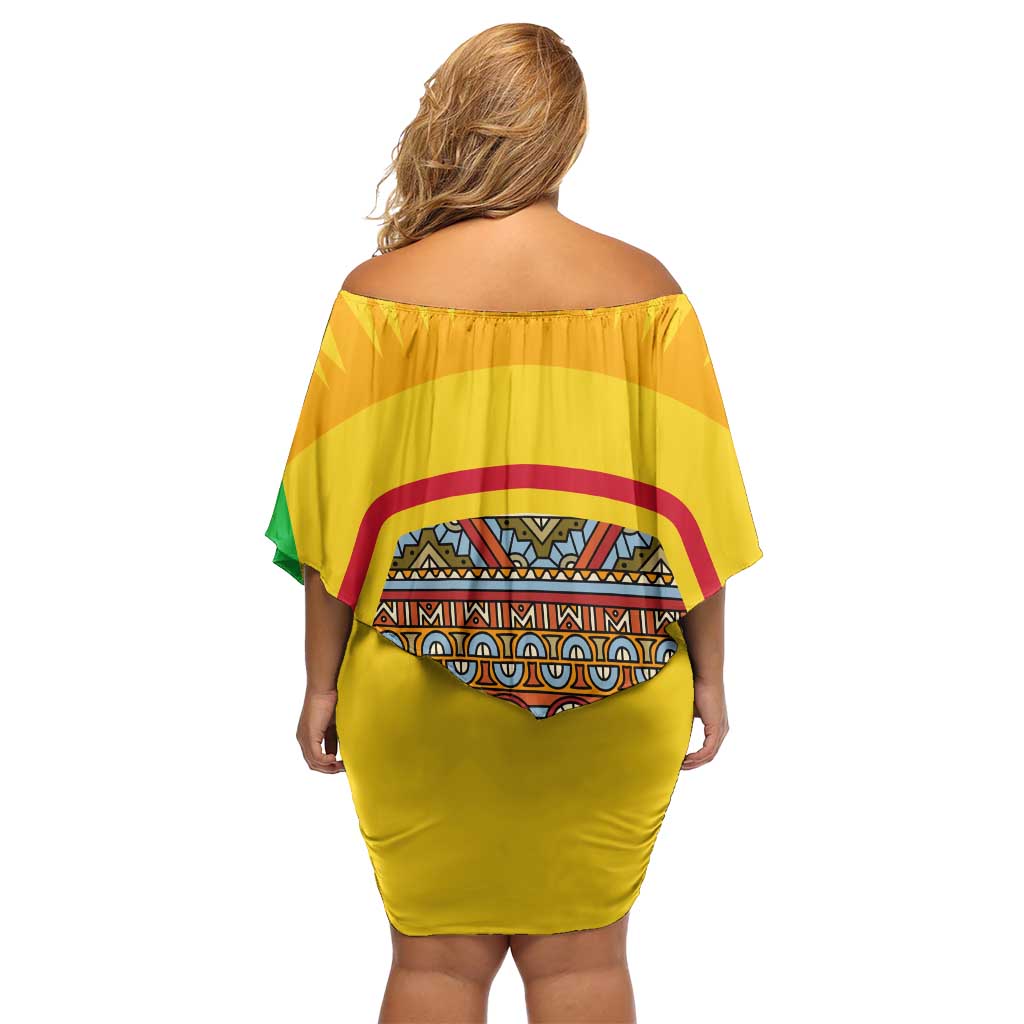Mali Landmarks Off Shoulder Short Dress Cultural Patterns & Famous Tourist Destinations