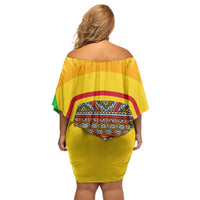 Mali Landmarks Off Shoulder Short Dress Cultural Patterns & Famous Tourist Destinations