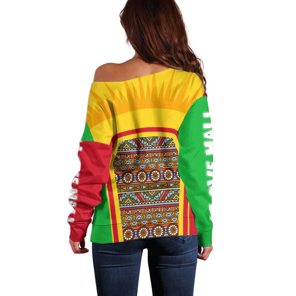 Mali Landmarks Off Shoulder Sweater Cultural Patterns & Famous Tourist Destinations