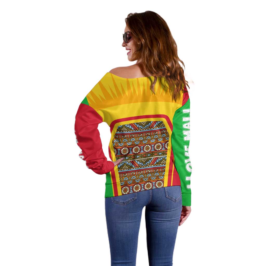 Mali Landmarks Off Shoulder Sweater Cultural Patterns & Famous Tourist Destinations