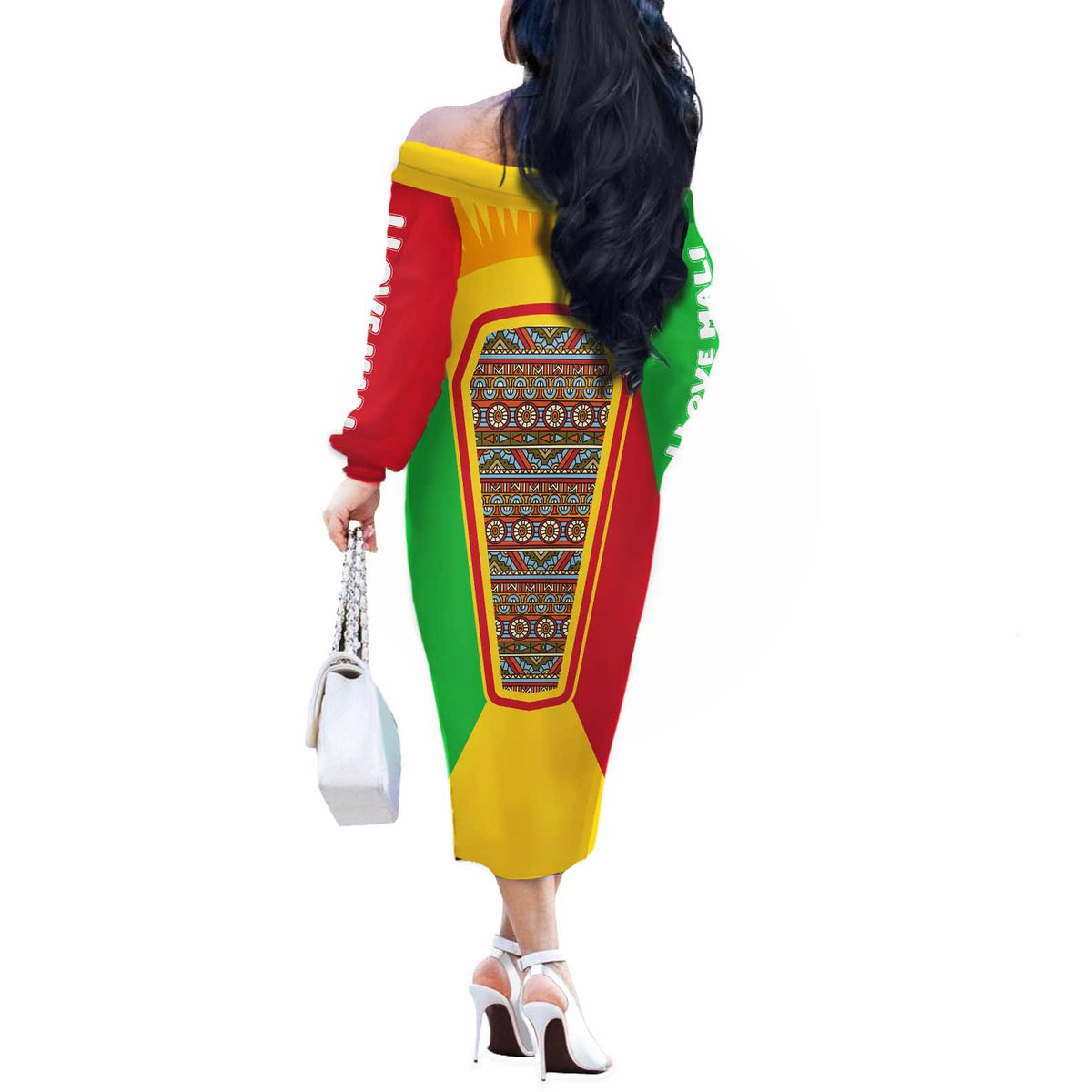 Mali Landmarks Off The Shoulder Long Sleeve Dress Cultural Patterns & Famous Tourist Destinations