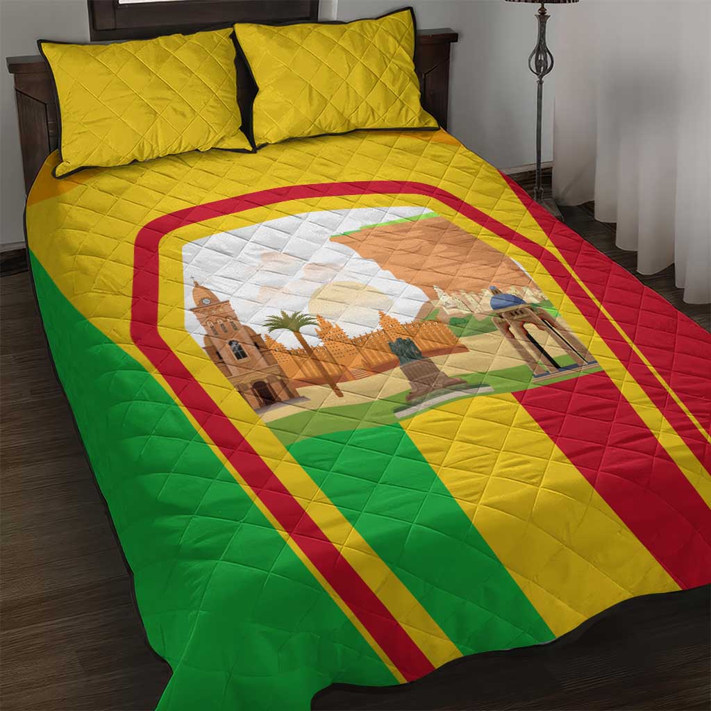 Mali Landmarks Quilt Bed Set Cultural Patterns & Famous Tourist Destinations