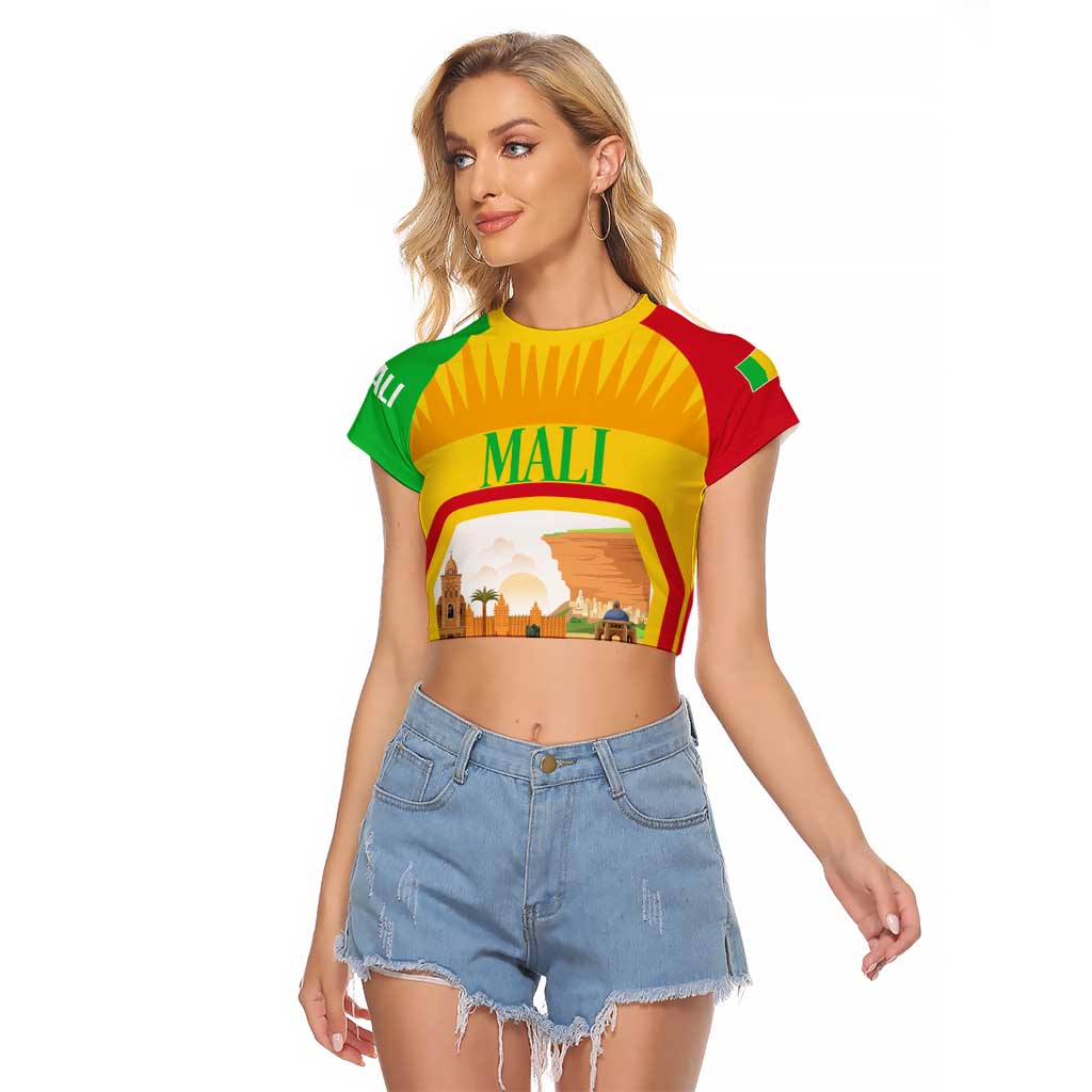 Mali Landmarks Raglan Cropped T Shirt Cultural Patterns & Famous Tourist Destinations