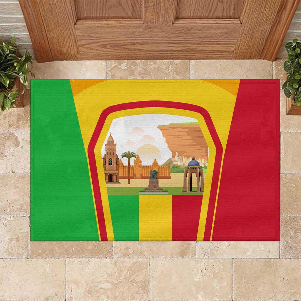 Mali Landmarks Rubber Doormat Cultural Patterns & Famous Tourist Destinations
