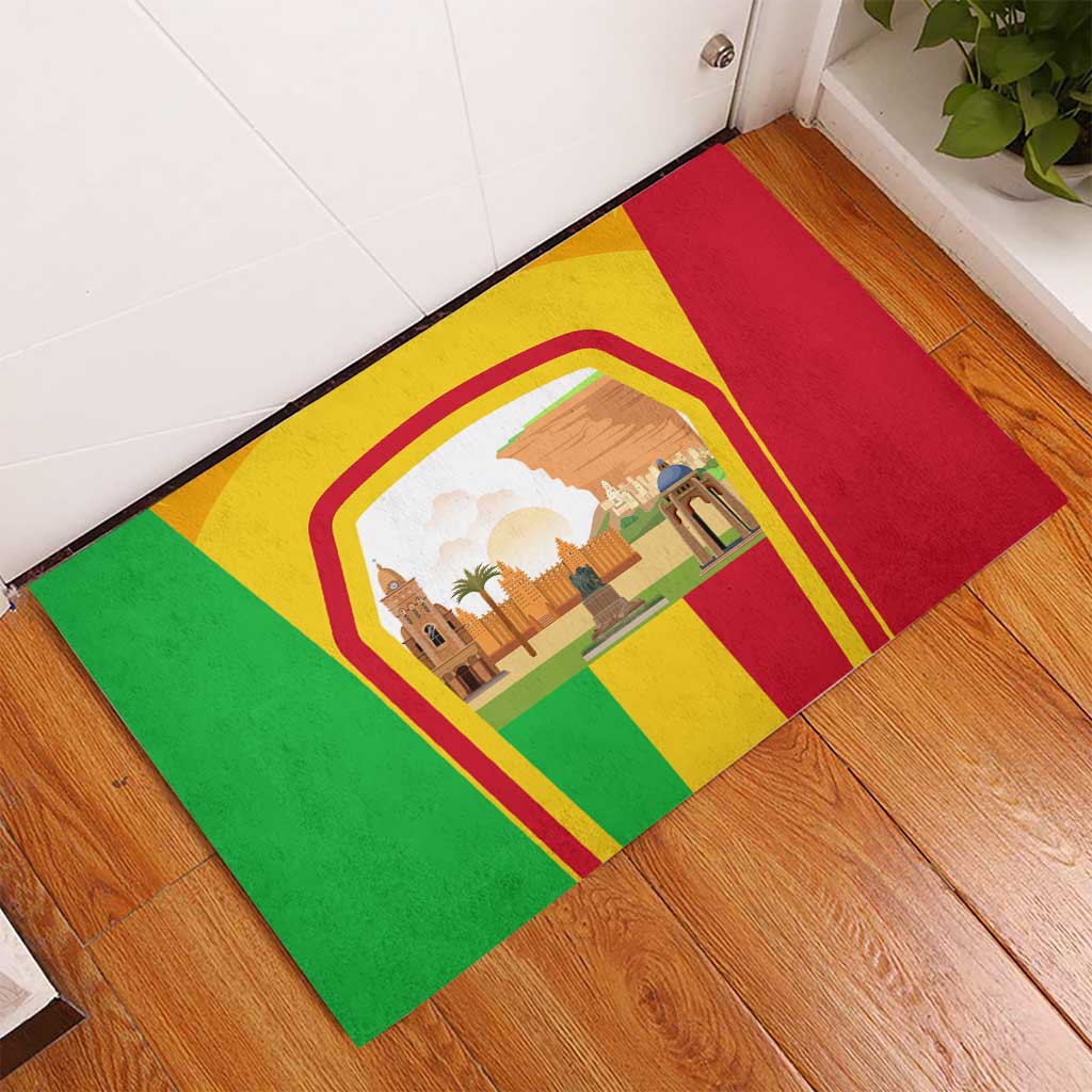 Mali Landmarks Rubber Doormat Cultural Patterns & Famous Tourist Destinations