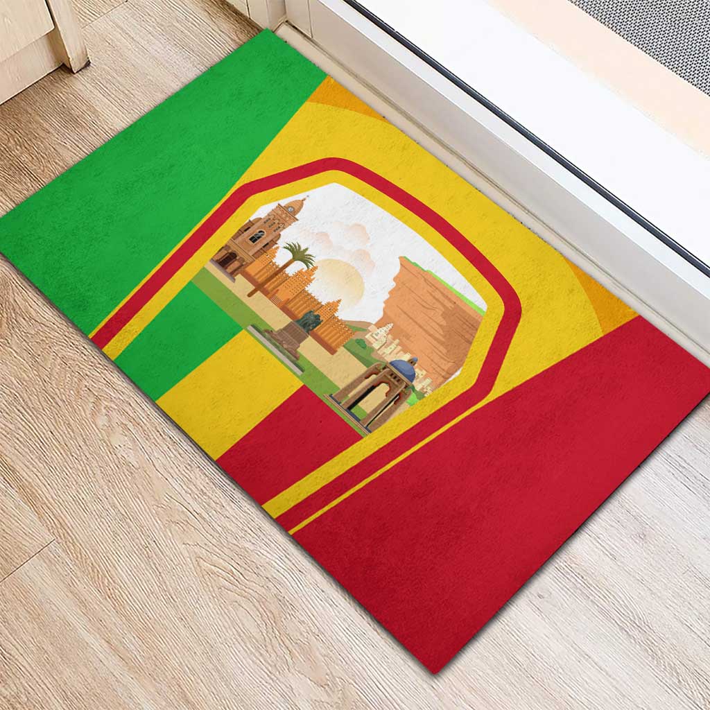 Mali Landmarks Rubber Doormat Cultural Patterns & Famous Tourist Destinations