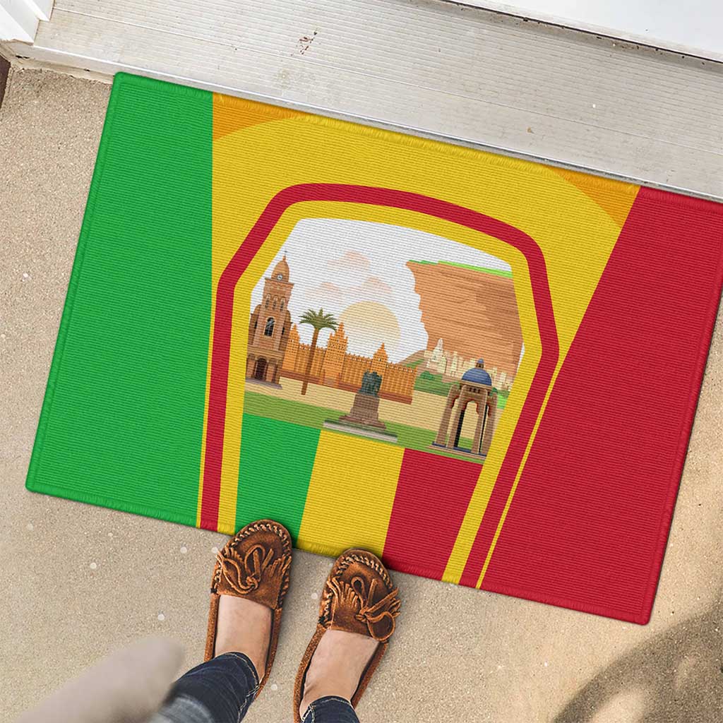 Mali Landmarks Rubber Doormat Cultural Patterns & Famous Tourist Destinations