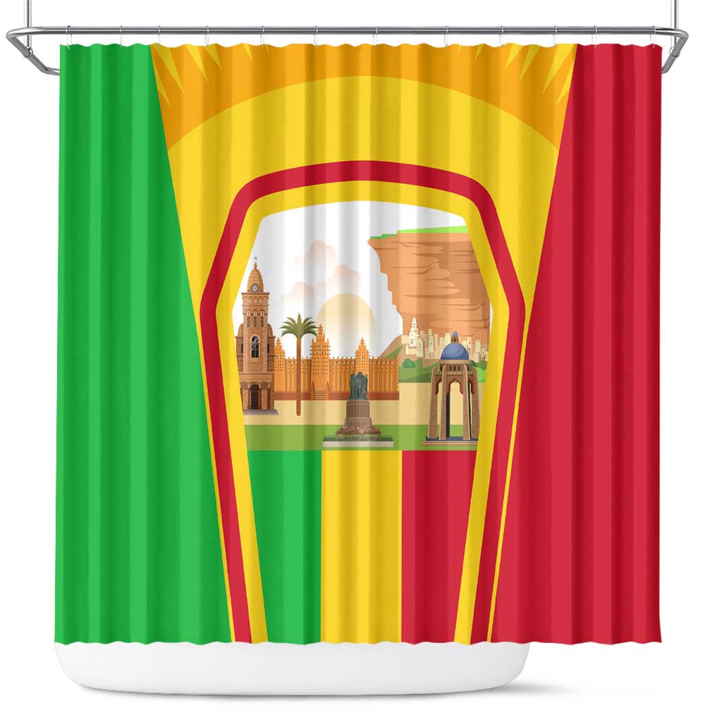 Mali Landmarks Shower Curtain Cultural Patterns & Famous Tourist Destinations