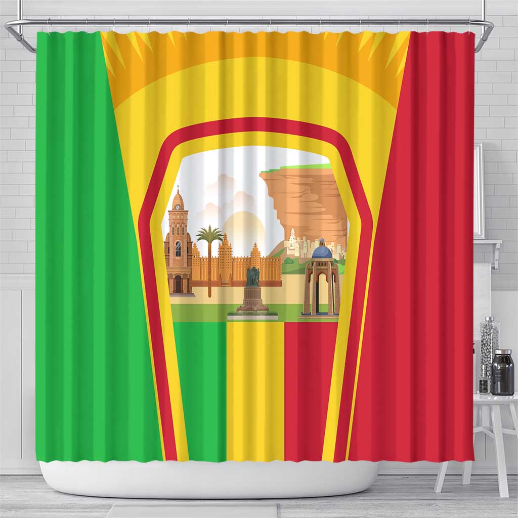 Mali Landmarks Shower Curtain Cultural Patterns & Famous Tourist Destinations
