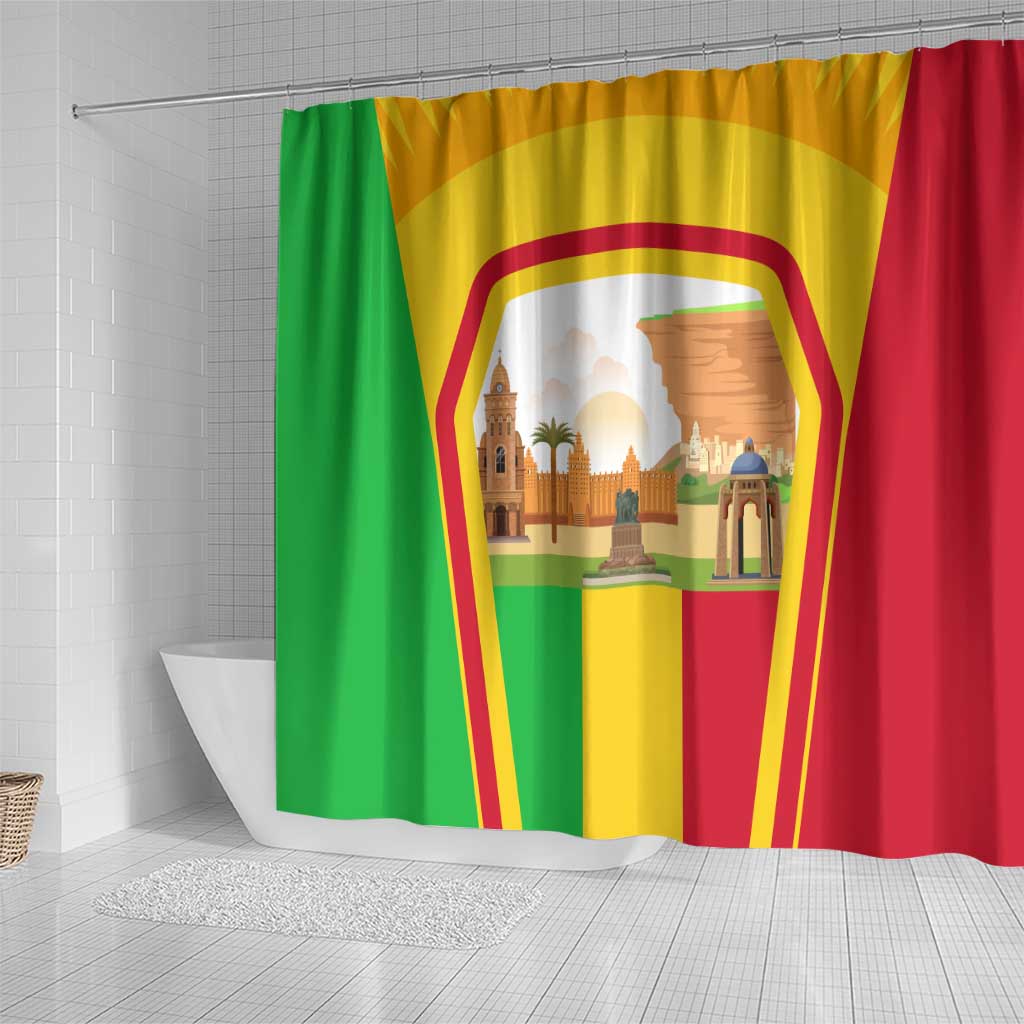 Mali Landmarks Shower Curtain Cultural Patterns & Famous Tourist Destinations