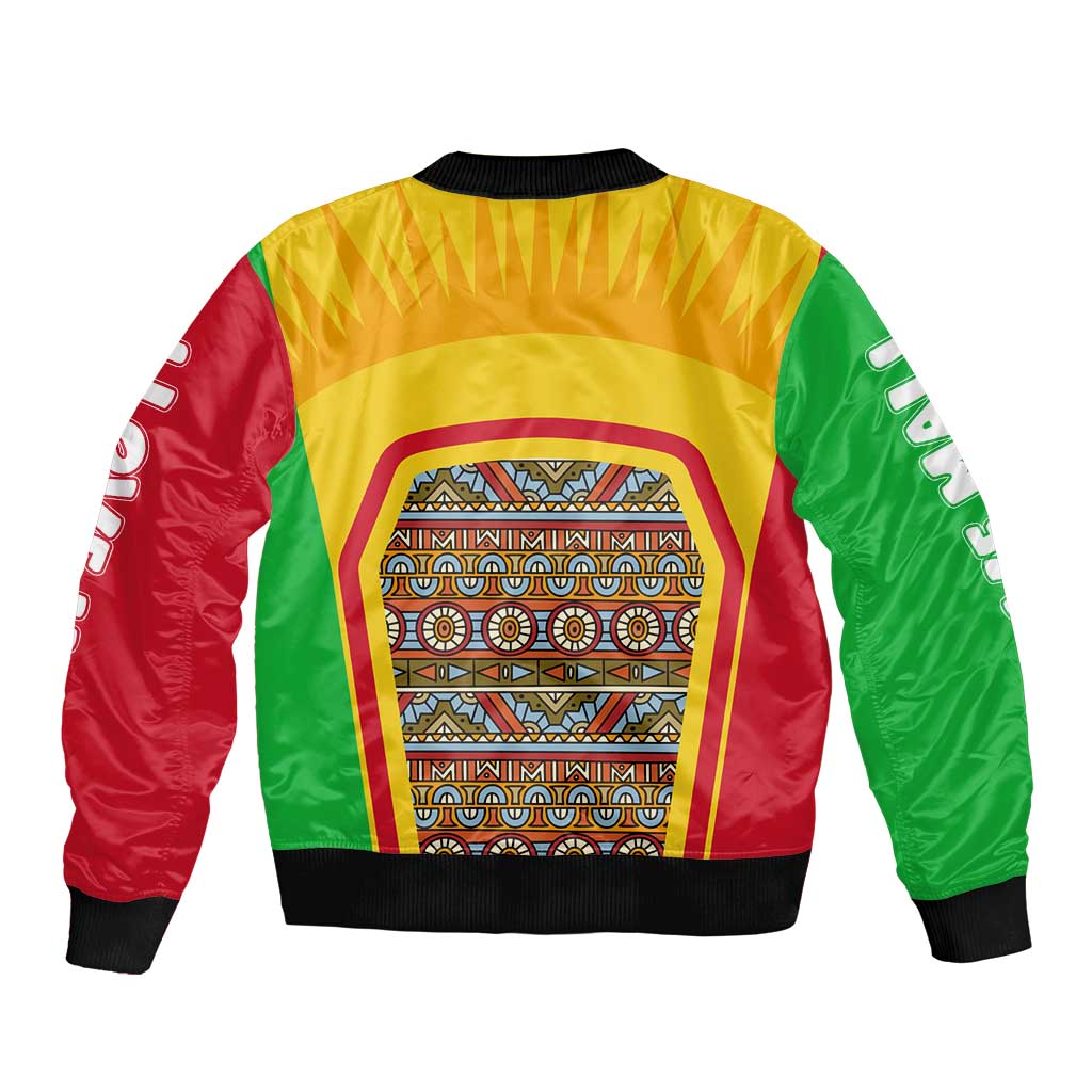 Mali Landmarks Sleeve Zip Bomber Jacket Cultural Patterns & Famous Tourist Destinations