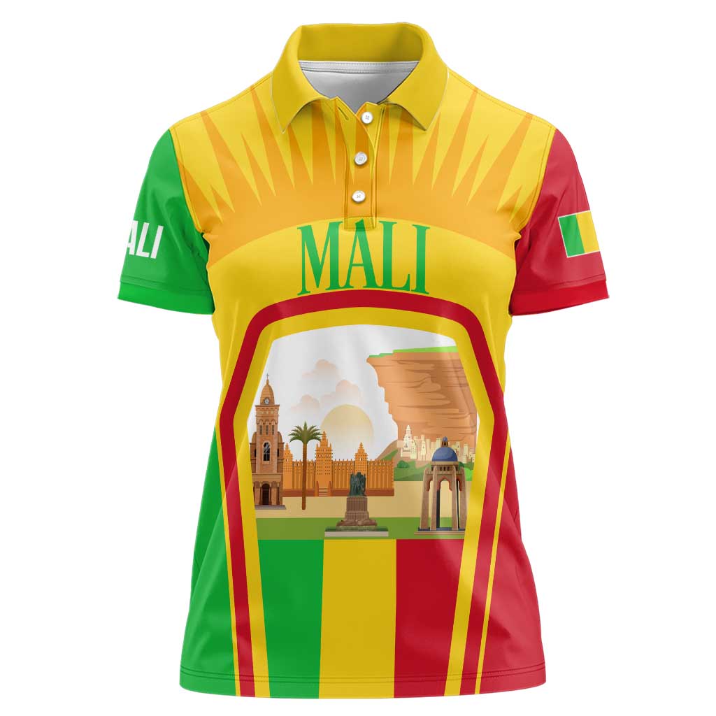 Mali Landmarks Women Polo Shirt Cultural Patterns & Famous Tourist Destinations