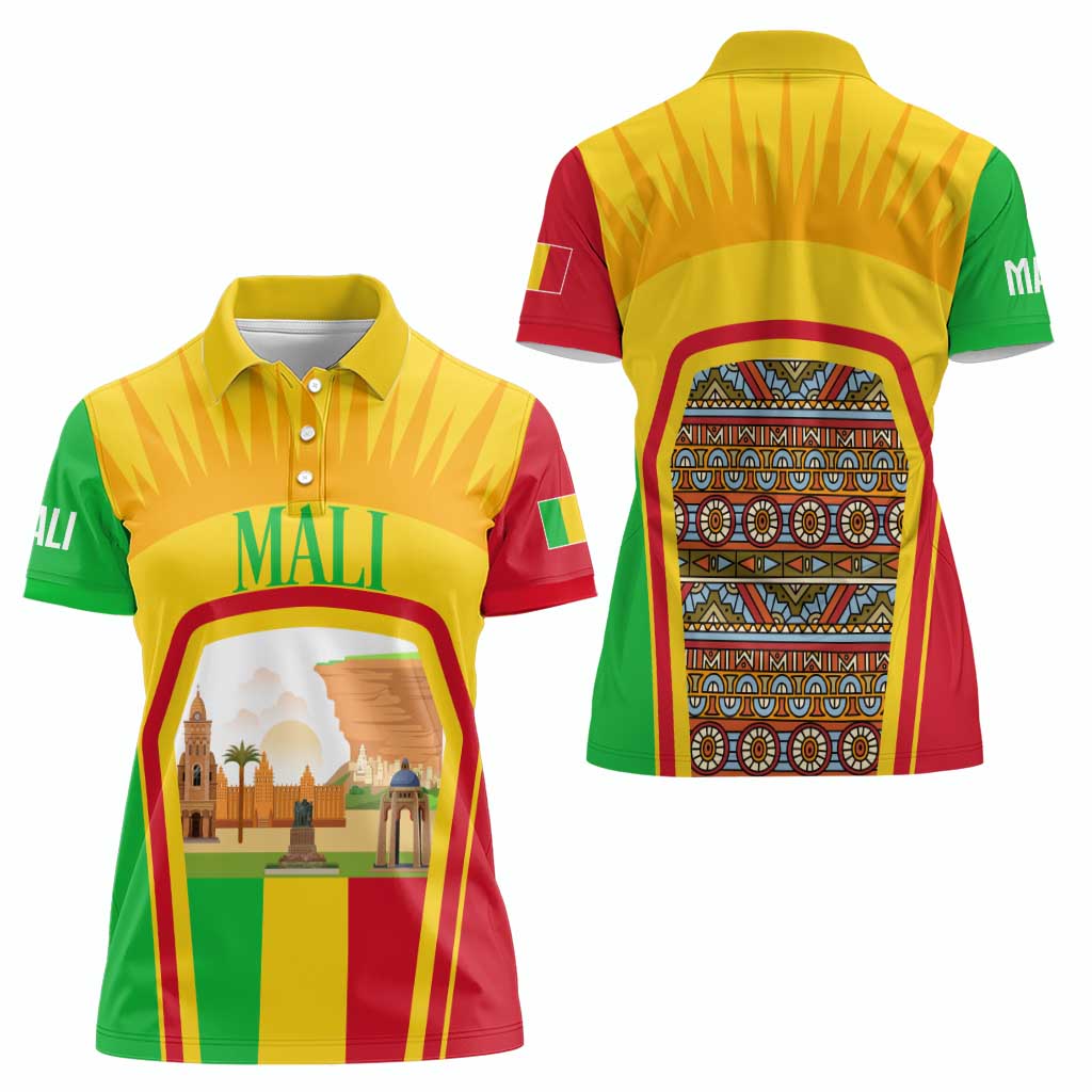 Mali Landmarks Women Polo Shirt Cultural Patterns & Famous Tourist Destinations