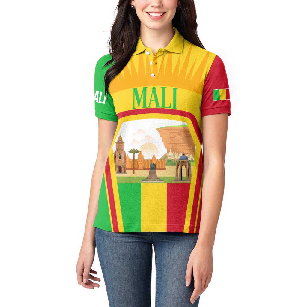 Mali Landmarks Women Polo Shirt Cultural Patterns & Famous Tourist Destinations