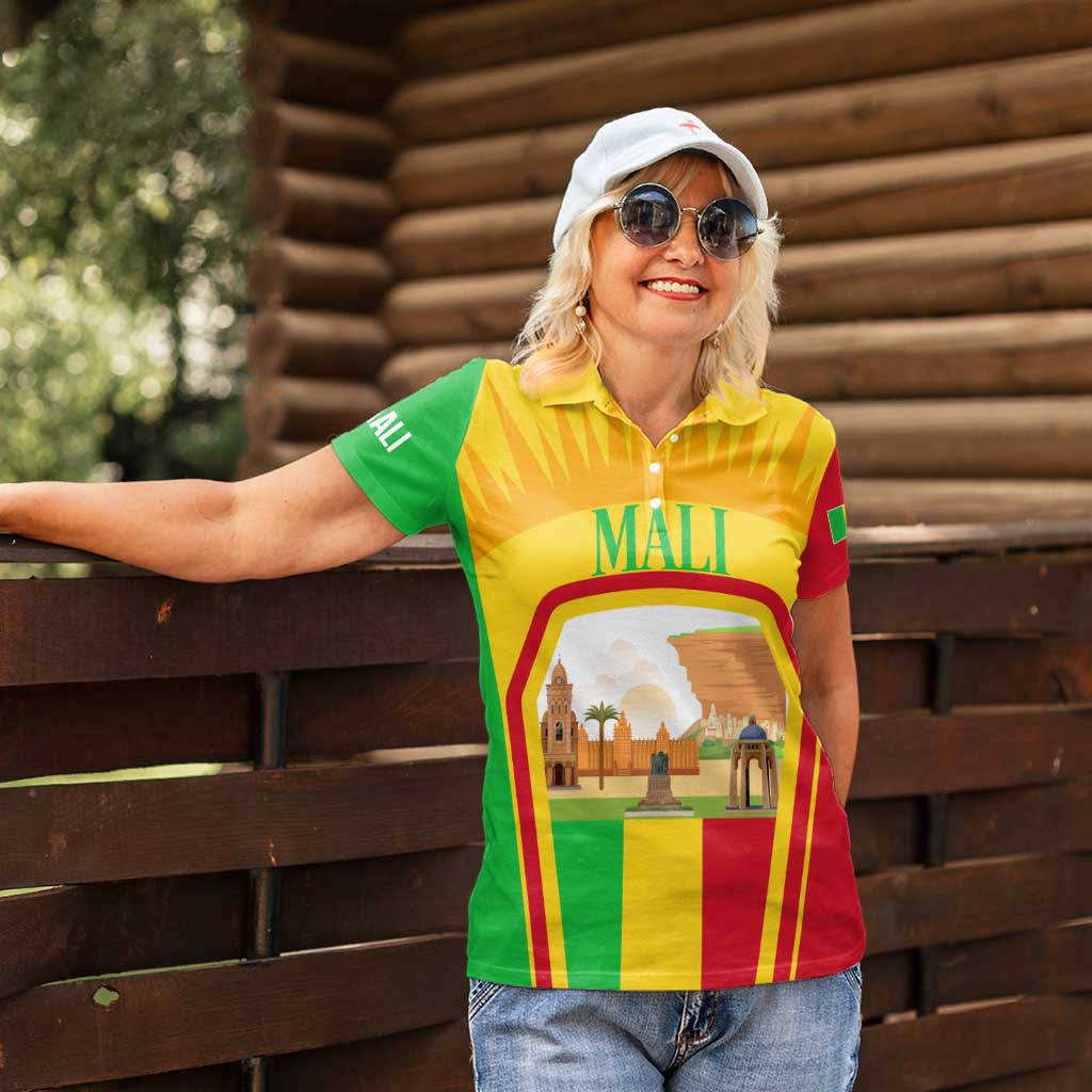 Mali Landmarks Women Polo Shirt Cultural Patterns & Famous Tourist Destinations