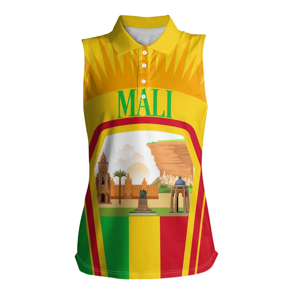 Mali Landmarks Women Sleeveless Polo Shirt Cultural Patterns & Famous Tourist Destinations