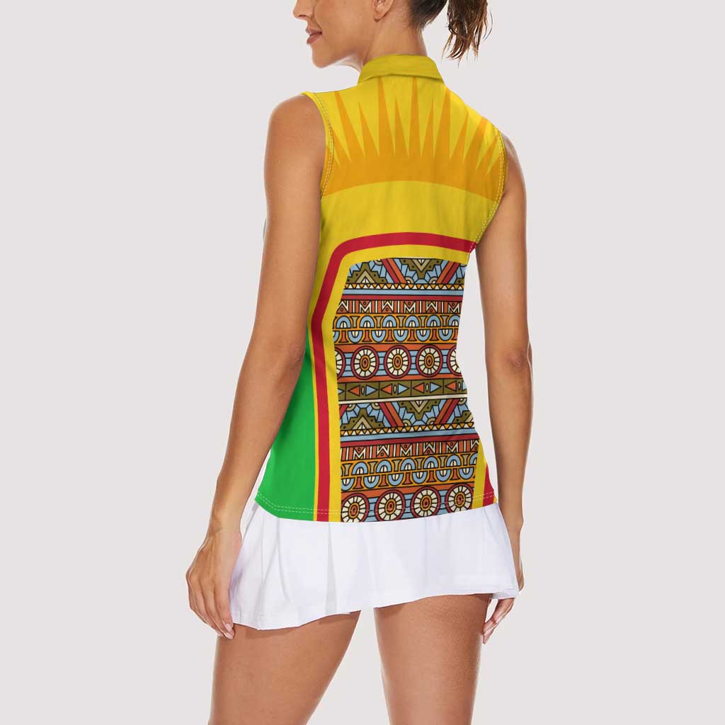 Mali Landmarks Women Sleeveless Polo Shirt Cultural Patterns & Famous Tourist Destinations