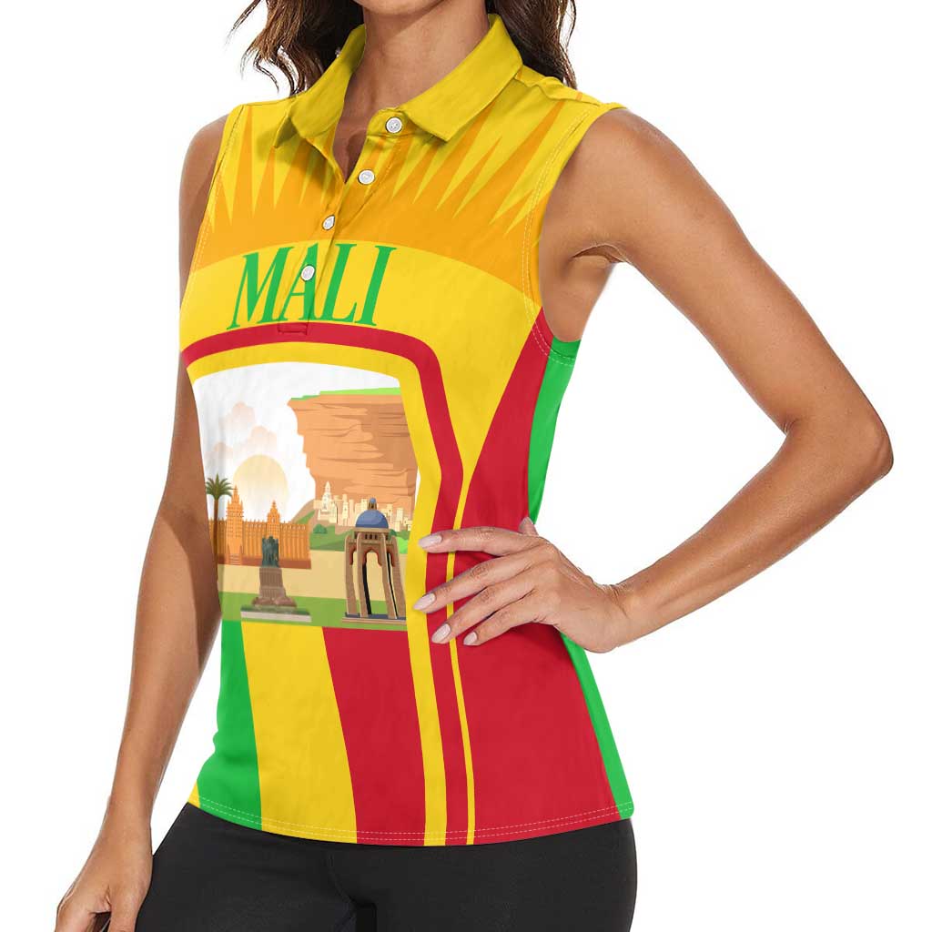Mali Landmarks Women Sleeveless Polo Shirt Cultural Patterns & Famous Tourist Destinations