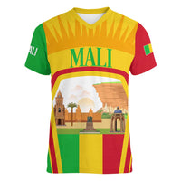 Mali Landmarks Women V-Neck T-Shirt Cultural Patterns & Famous Tourist Destinations